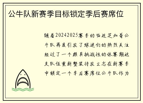 公牛队新赛季目标锁定季后赛席位